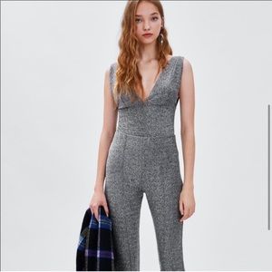 Zara Trafaluc Silver Shimmer Glitter Metallic Pant Size M